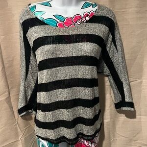 Francescas Collections Gray Black Stripe Knit Sweater